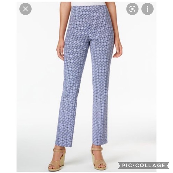 Charter Club Pants - 𝅺Charter Club Cambridge Pull On Slim Leg Pants Navy Patterned 12P New with Tags